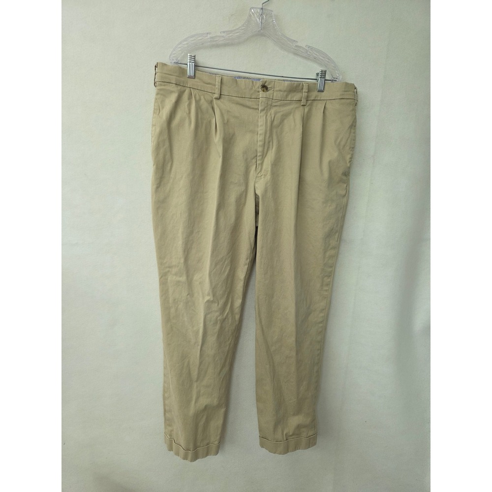 Frank's Pleated Chino Trousers Mens 40 Khaki Tan Made in USA Cuffed Cotton Blend